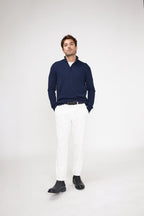 Zalman Zip-Up High-Neck Jumper - Navy Blue