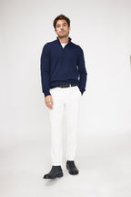 Zalman Zip-Up High-Neck Jumper - Navy Blue