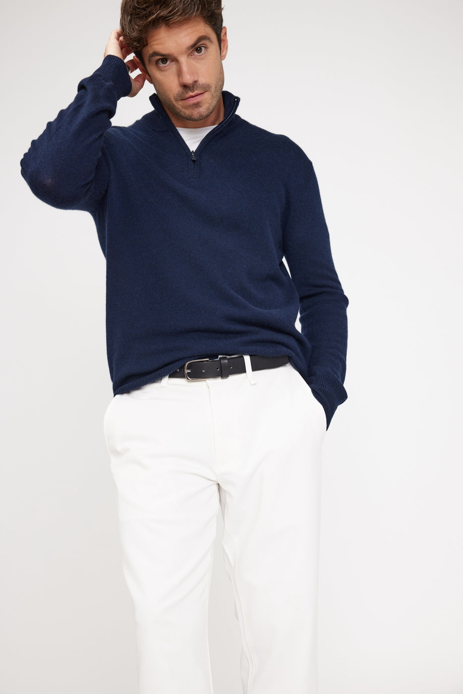 Zalman Zip-Up High-Neck Jumper - Navy Blue