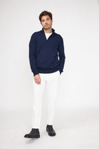 Zalman Zip-Up High-Neck Jumper - Navy Blue
