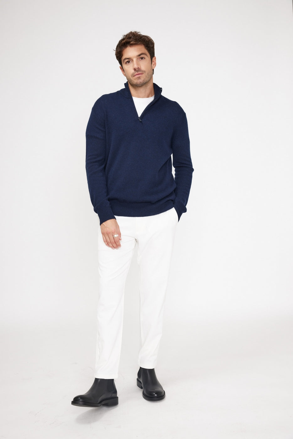 Zalman Zip-Up High-Neck Jumper - Navy Blue