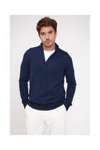 Zalman Zip-Up High-Neck Jumper - Navy Blue
