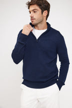 Zalman Zip-Up High-Neck Jumper - Navy Blue