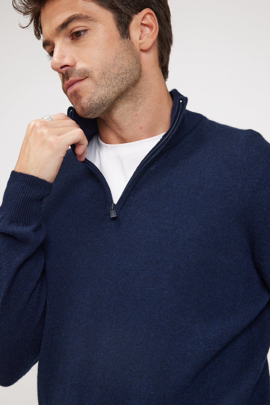 Zalman Zip-Up High-Neck Jumper - Navy Blue