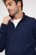 Zalman Zip-Up High-Neck Jumper - Navy Blue