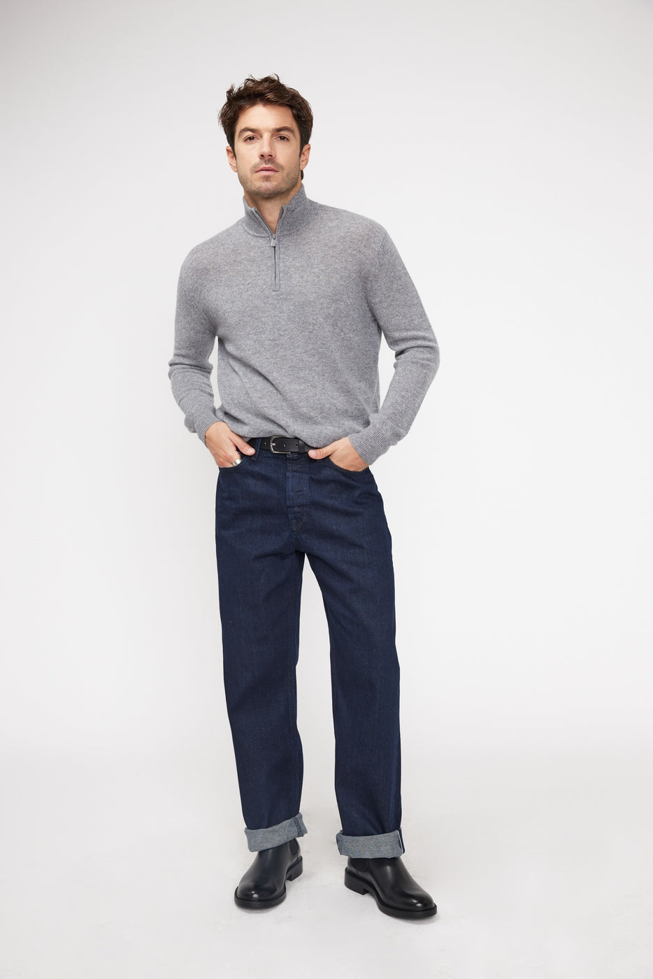 Zalman Zip-Up High-Neck Jumper - Dark Grey