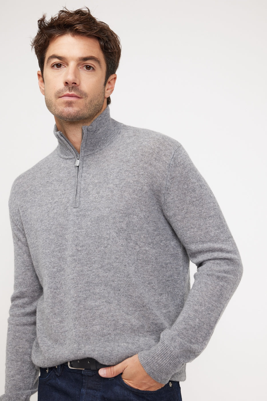 Zalman Zip-Up High-Neck Jumper - Dark Grey