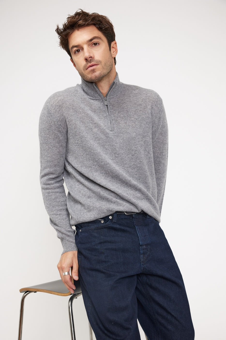 Zalman Zip-Up High-Neck Jumper - Dark Grey