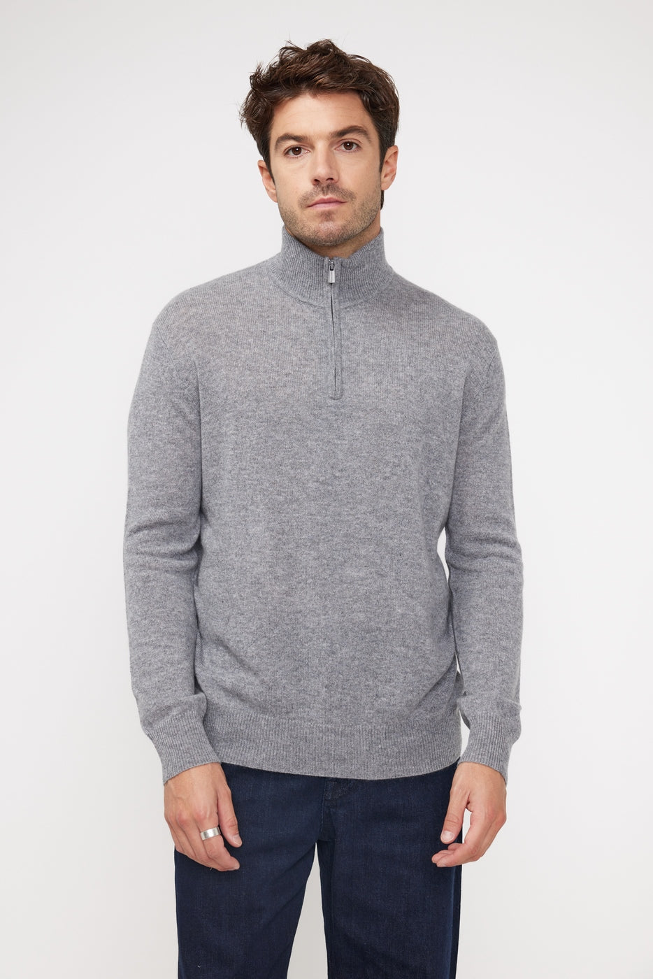 Zalman Zip-Up High-Neck Jumper - Dark Grey