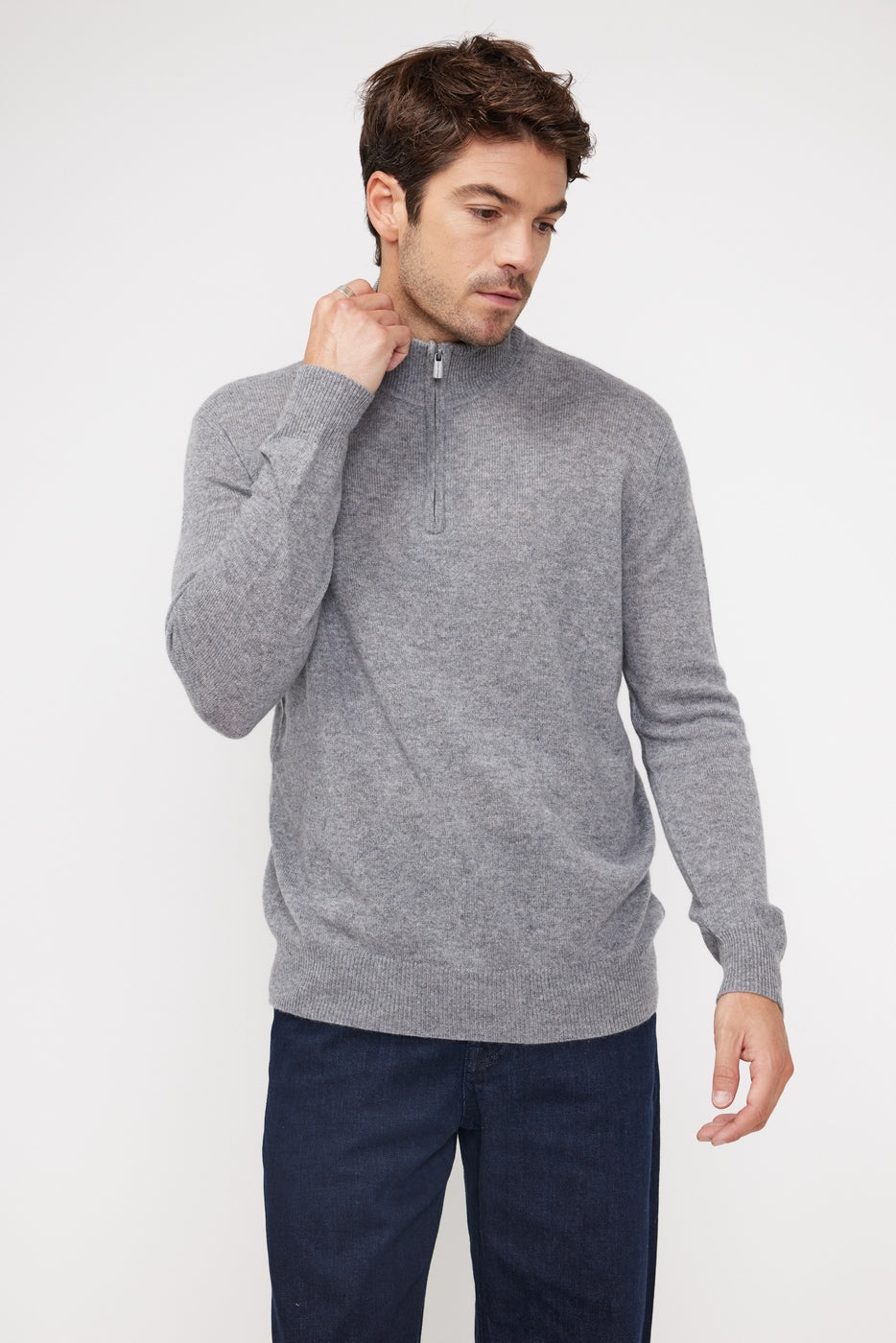 Zalman Zip-Up High-Neck Jumper - Dark Grey
