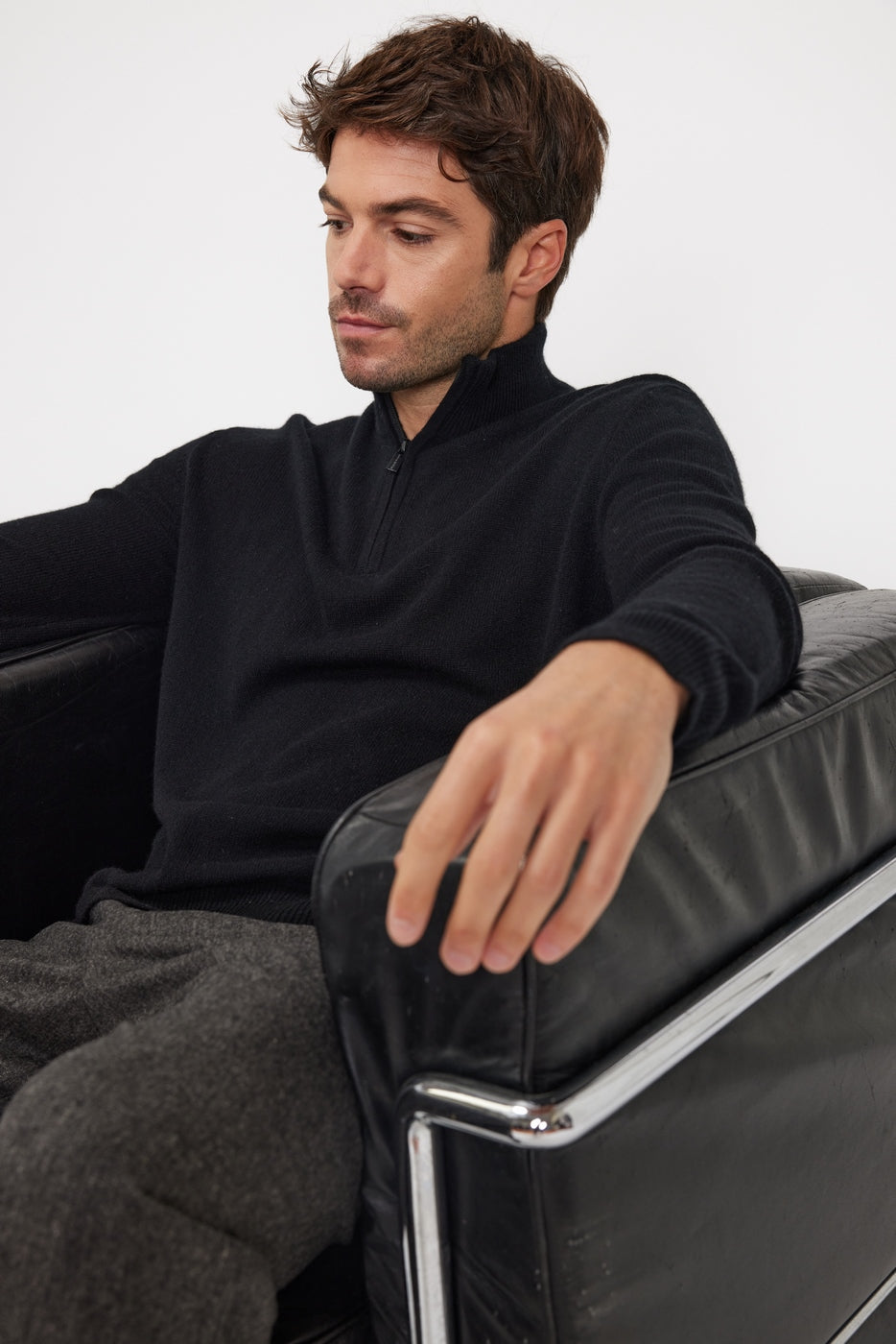 Zalman High Zip-Neck Jumper - Black
