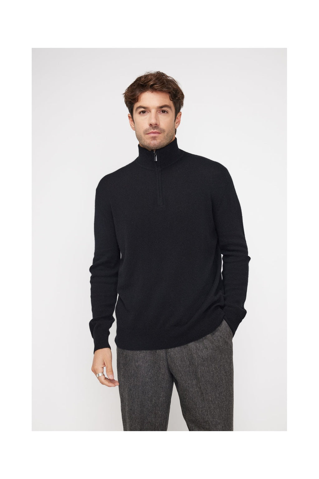 Zalman High Zip-Neck Jumper - Black