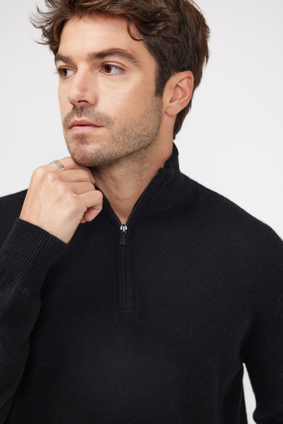 Zalman High Zip-Neck Jumper - Black