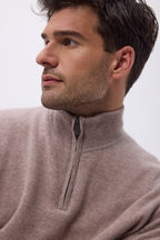 Maglione Collo Alto Con Zip Uomo Zalman - Taupe - Uomo