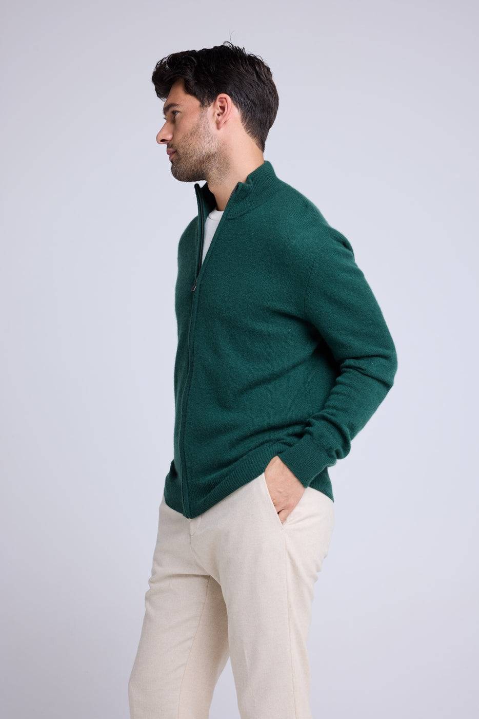 Chaqueta de Punto con Cremallera y Cuello Alto Zamil - Verde Botella
