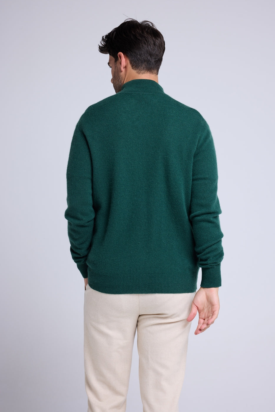 Chaqueta de Punto con Cremallera y Cuello Alto Zamil - Verde Botella