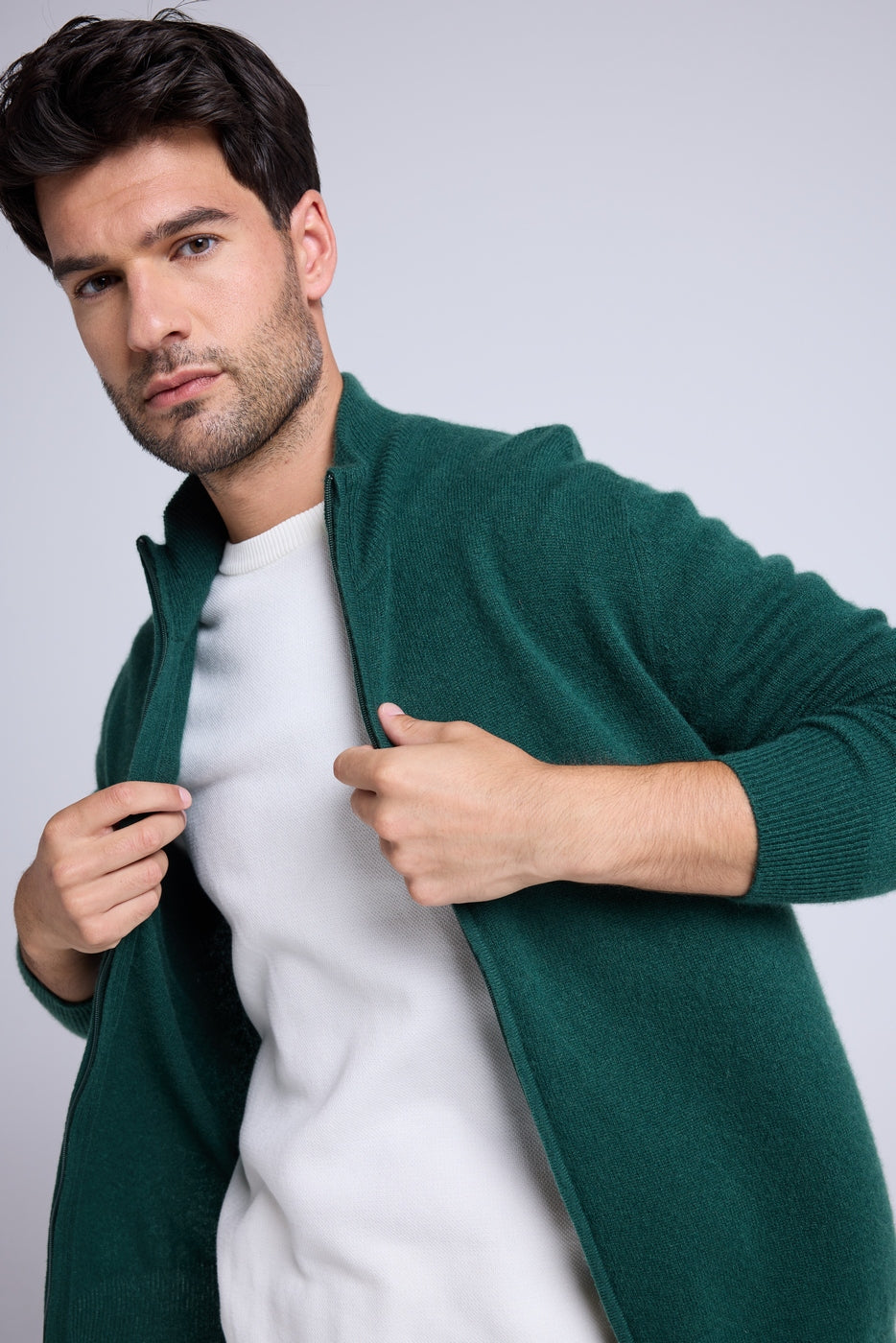 Chaqueta de Punto con Cremallera y Cuello Alto Zamil - Verde Botella