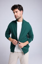 Chaqueta de Punto con Cremallera y Cuello Alto Zamil - Verde Botella