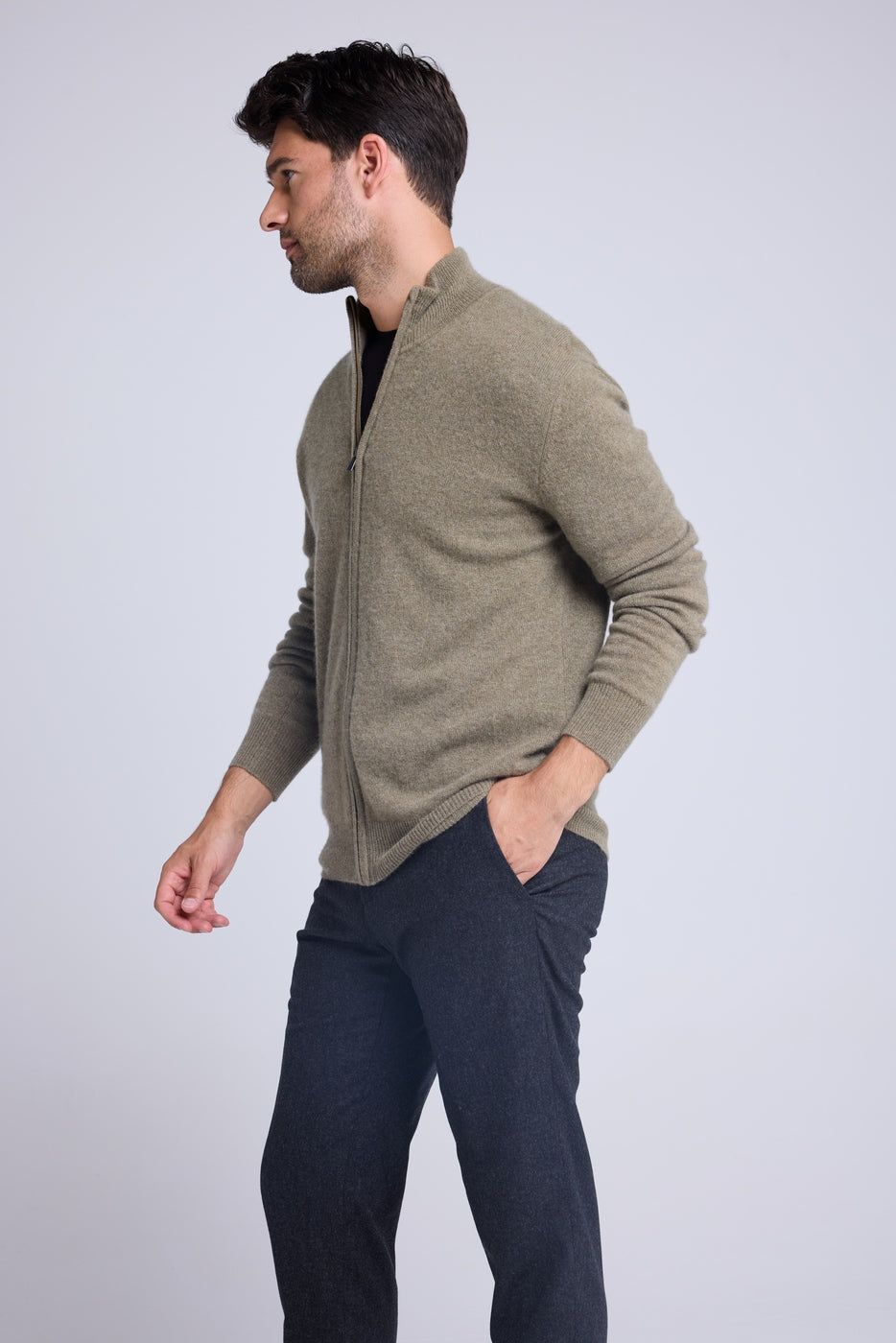 Rozpinany kardigan ze stójką Zamil - Khaki - Męski