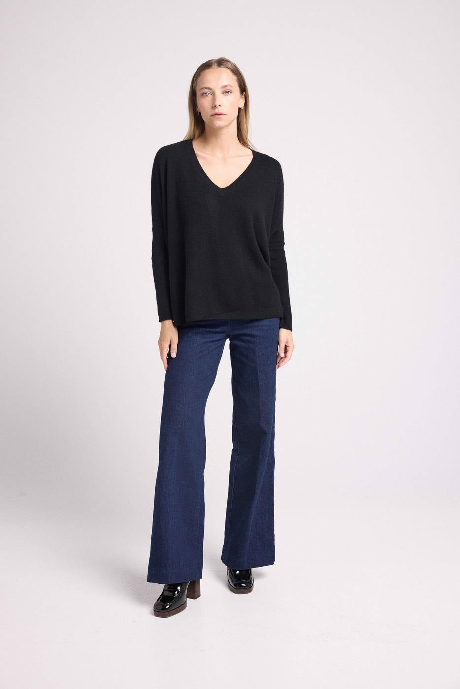 Poncho-Pullover Zancha mit V-Ausschnitt - Schwarz - Damen