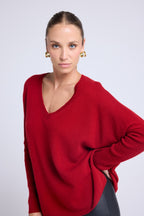 Sweter poncho z dekoltem w serek Zancha – bordowy – damski