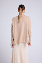 Jersey Poncho Cuello en V Zancha - Beige Crema