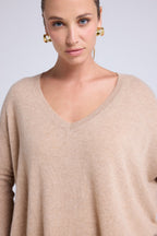 Jersey Poncho Cuello en V Zancha - Beige Crema