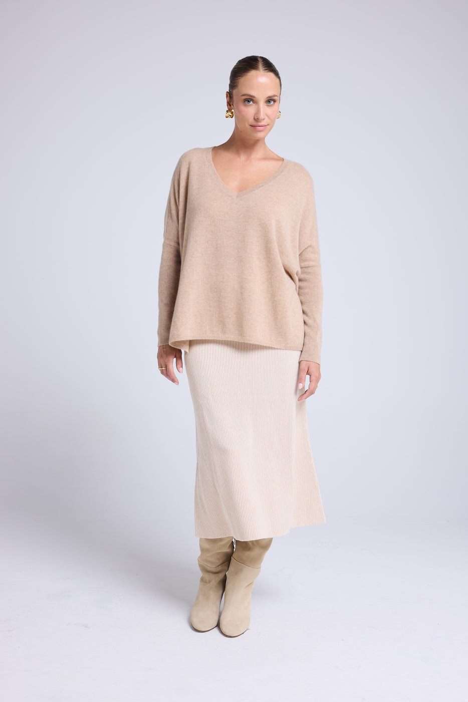 Jersey Poncho Cuello en V Zancha - Beige Crema