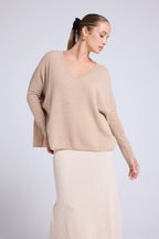 Jersey Poncho Cuello en V Zancha - Beige Crema