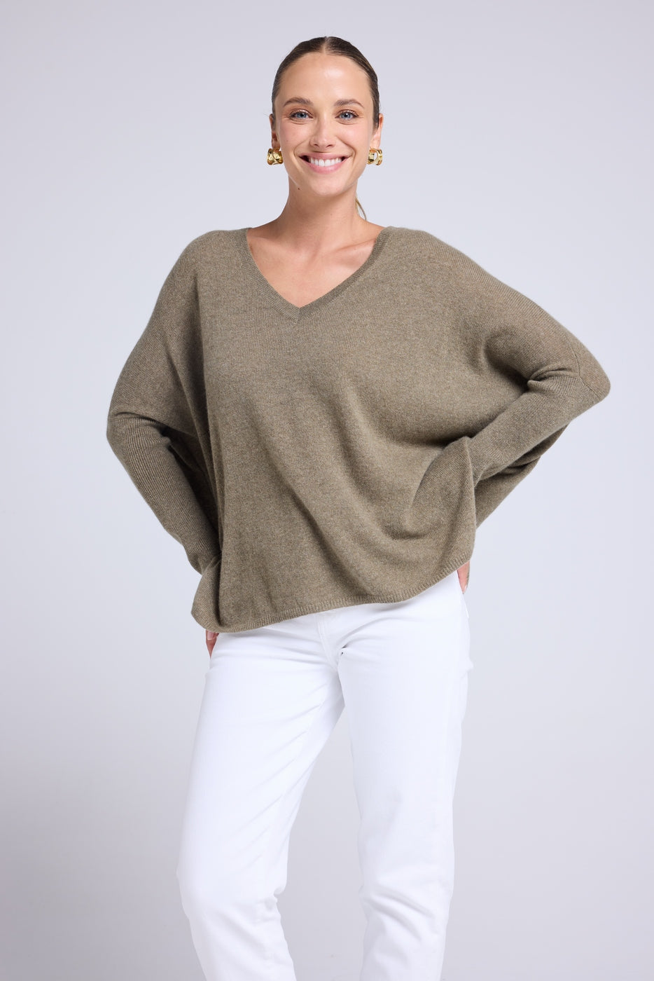 Zancha V-Neck Poncho Jumper - Khaki Green