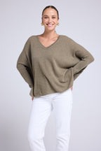 Zancha V-Neck Poncho Jumper - Khaki Green