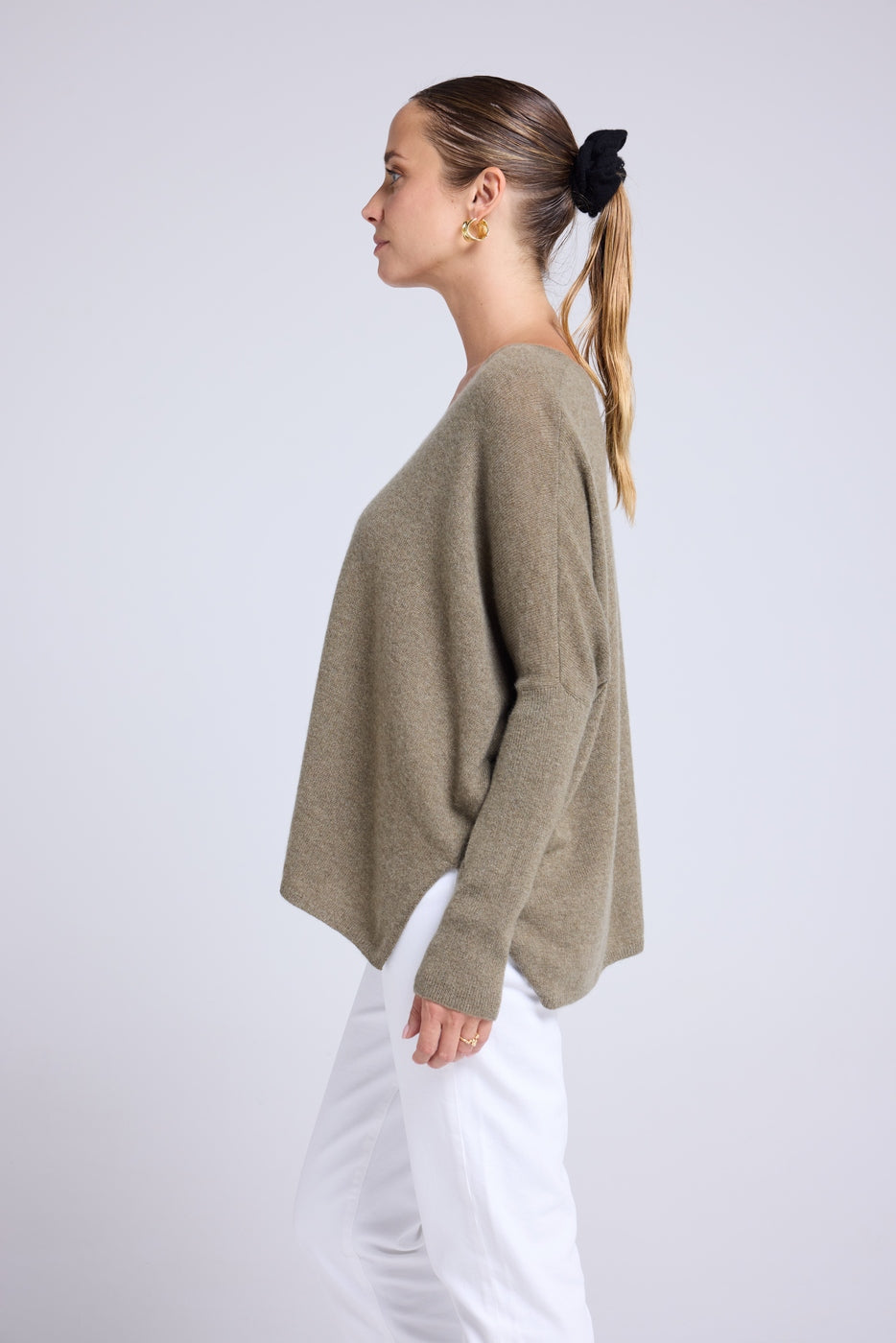 Zancha V-Neck Poncho Jumper - Khaki Green