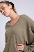 Zancha V-Neck Poncho Jumper - Khaki Green