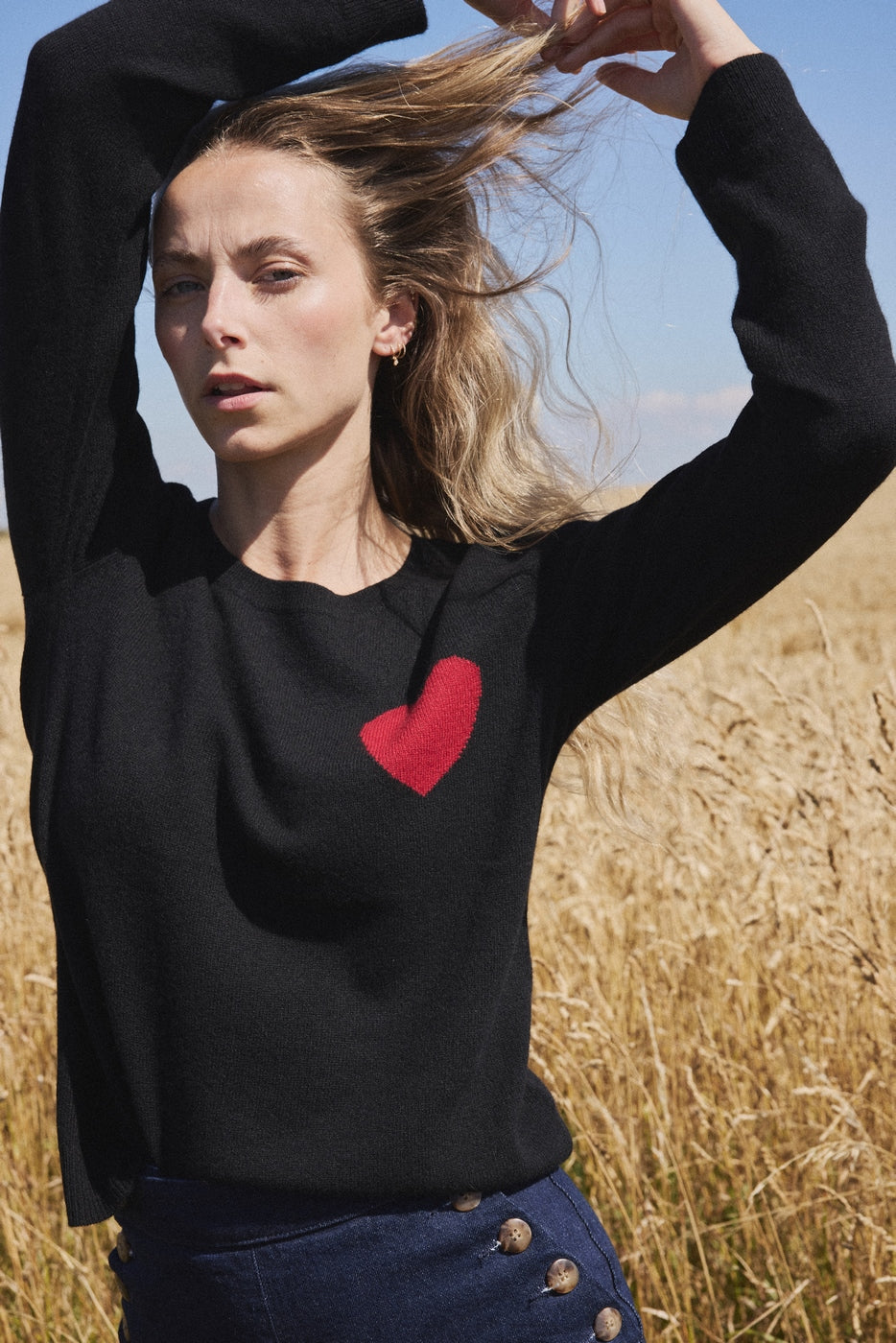 Round Neck Love Heritage Zaphira Jumper - Black Red