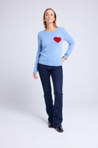 Round-Neck Love Heritage Zaphira Jumper - Sky Blue Red