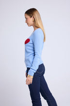 Round-Neck Love Heritage Zaphira Jumper - Sky Blue Red