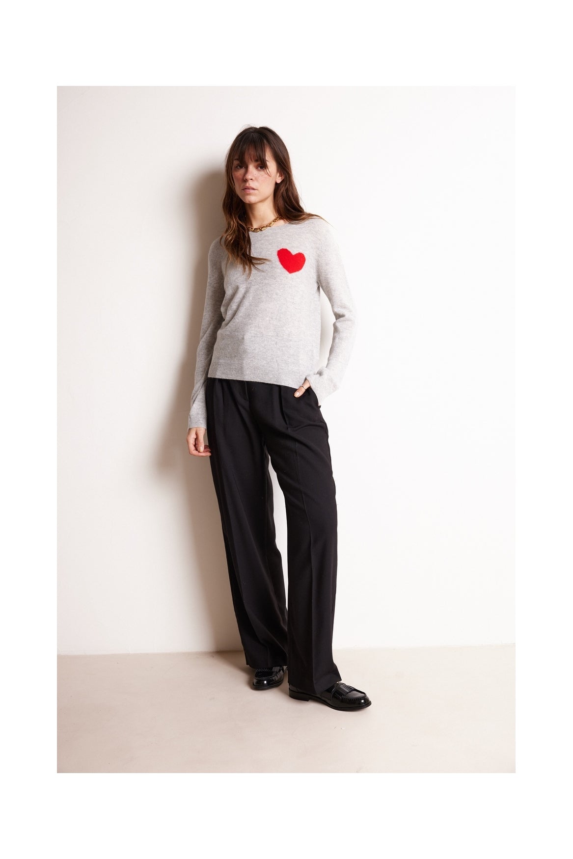 Love Heritage Zaphira Crew-Neck Jumper - Light Grey Red