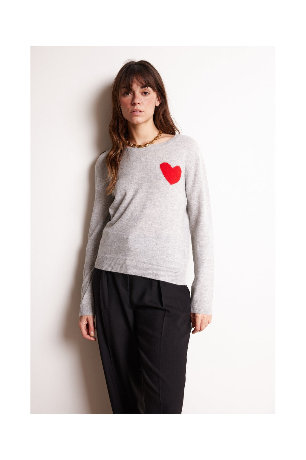 Love Heritage Zaphira Crew-Neck Jumper - Light Grey Red
