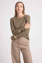Zara rundhalsad tröja – Khakigrön – Dam