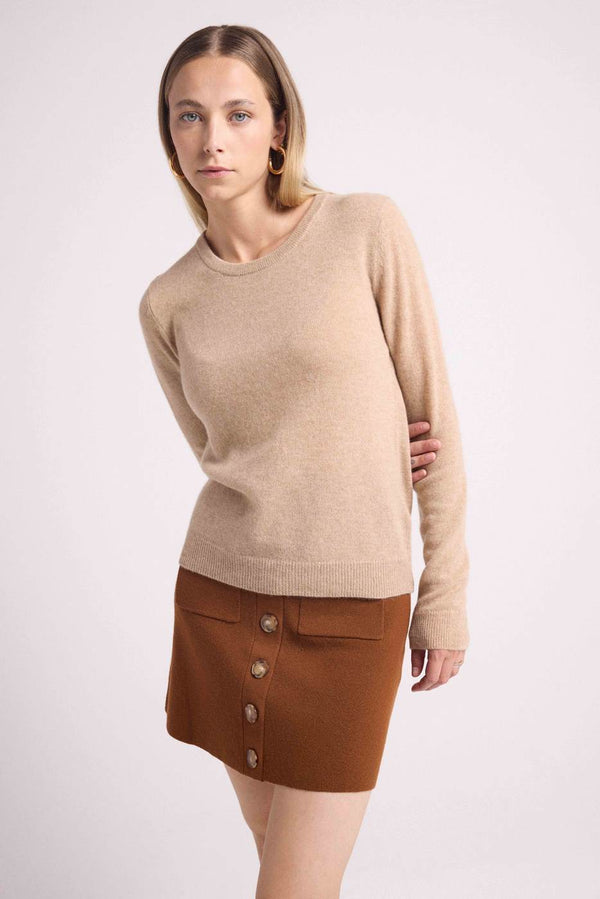 Zara pullover med rund hals – Beige råhvid – Kvinder
