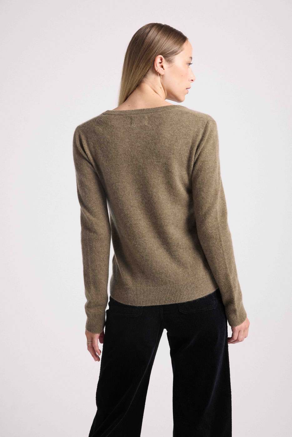 Pull Col V Zefina - Vert Khaki - Femme