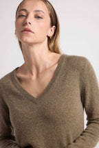 Pull Col V Zefina - Vert Khaki - Femme