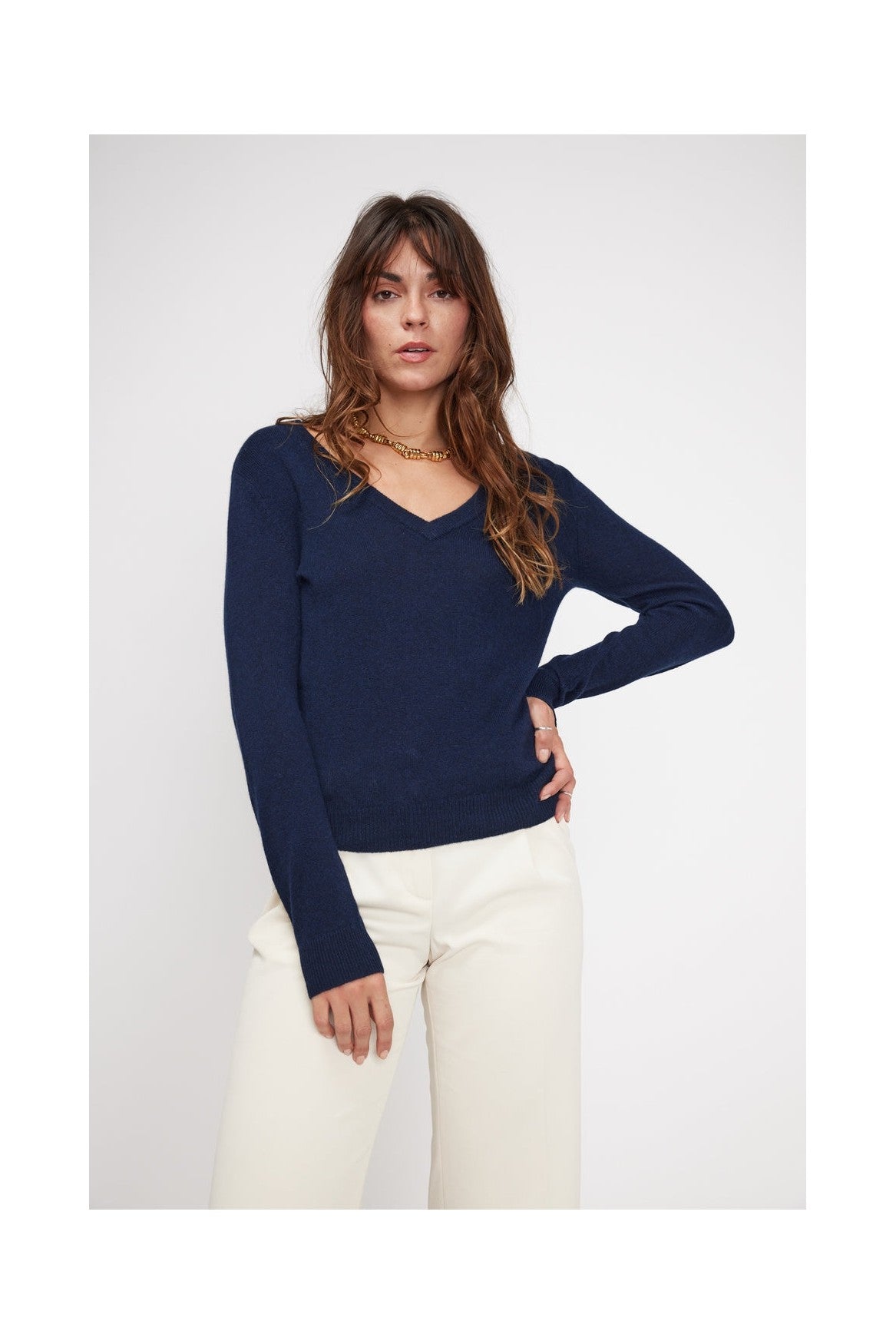 Zefina V-Neck Jumper - Navy Blue
