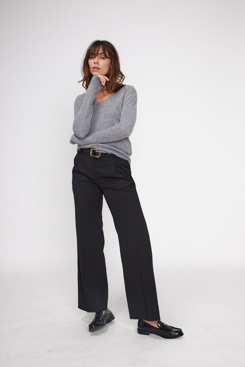 Pull Col V Zefina - Gris Fonce