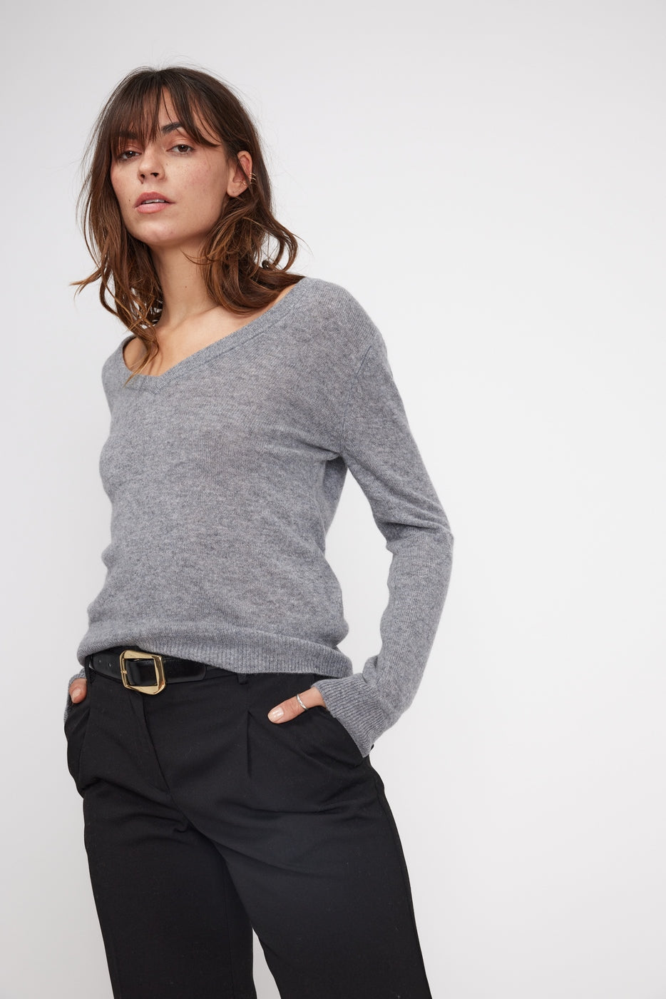 Pull Col V Zefina - Gris Fonce