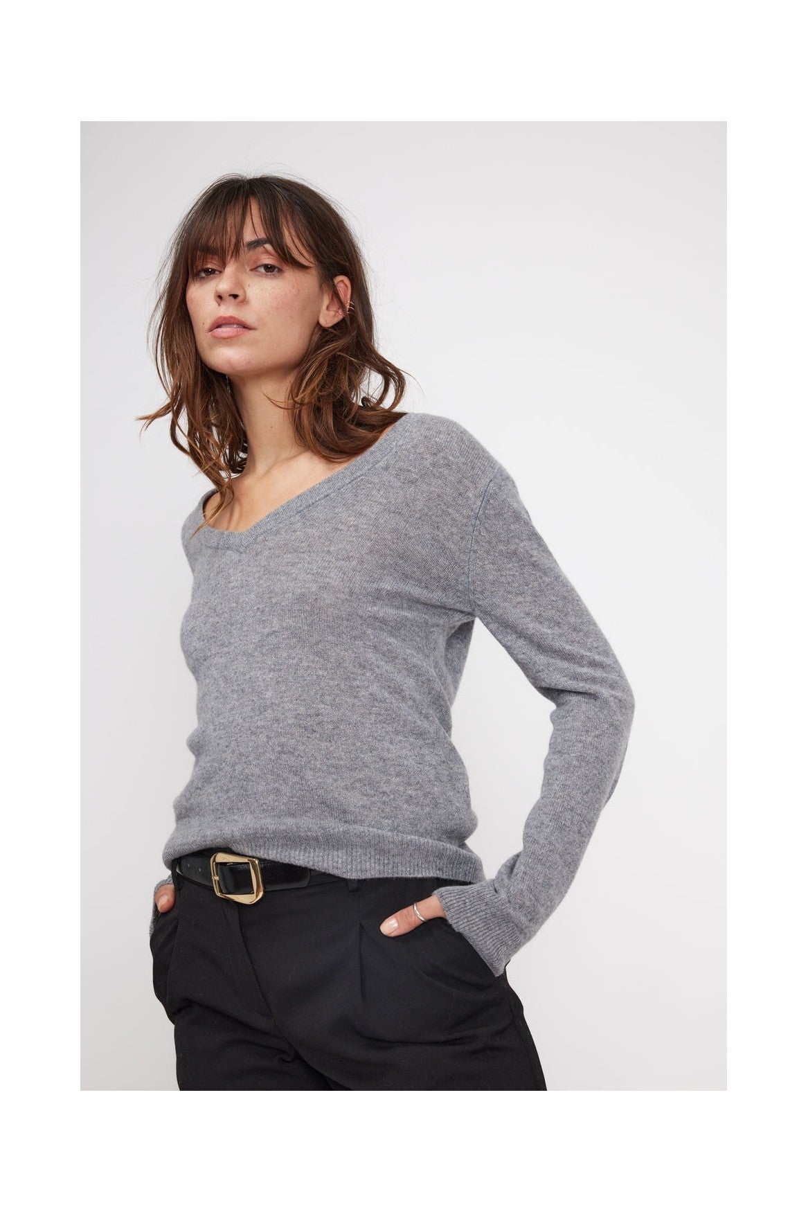 Pull Col V Zefina - Gris Fonce