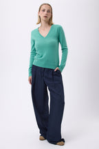 Women's Zefina V-Neck Jumper - Pastel Green - Women's