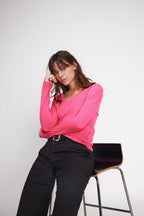 Zefina V-Neck Jumper - Fluorescent Pink