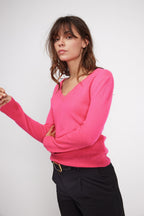 Zefina V-Neck Jumper - Fluorescent Pink