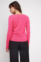 Zefina V-Neck Jumper - Fluorescent Pink